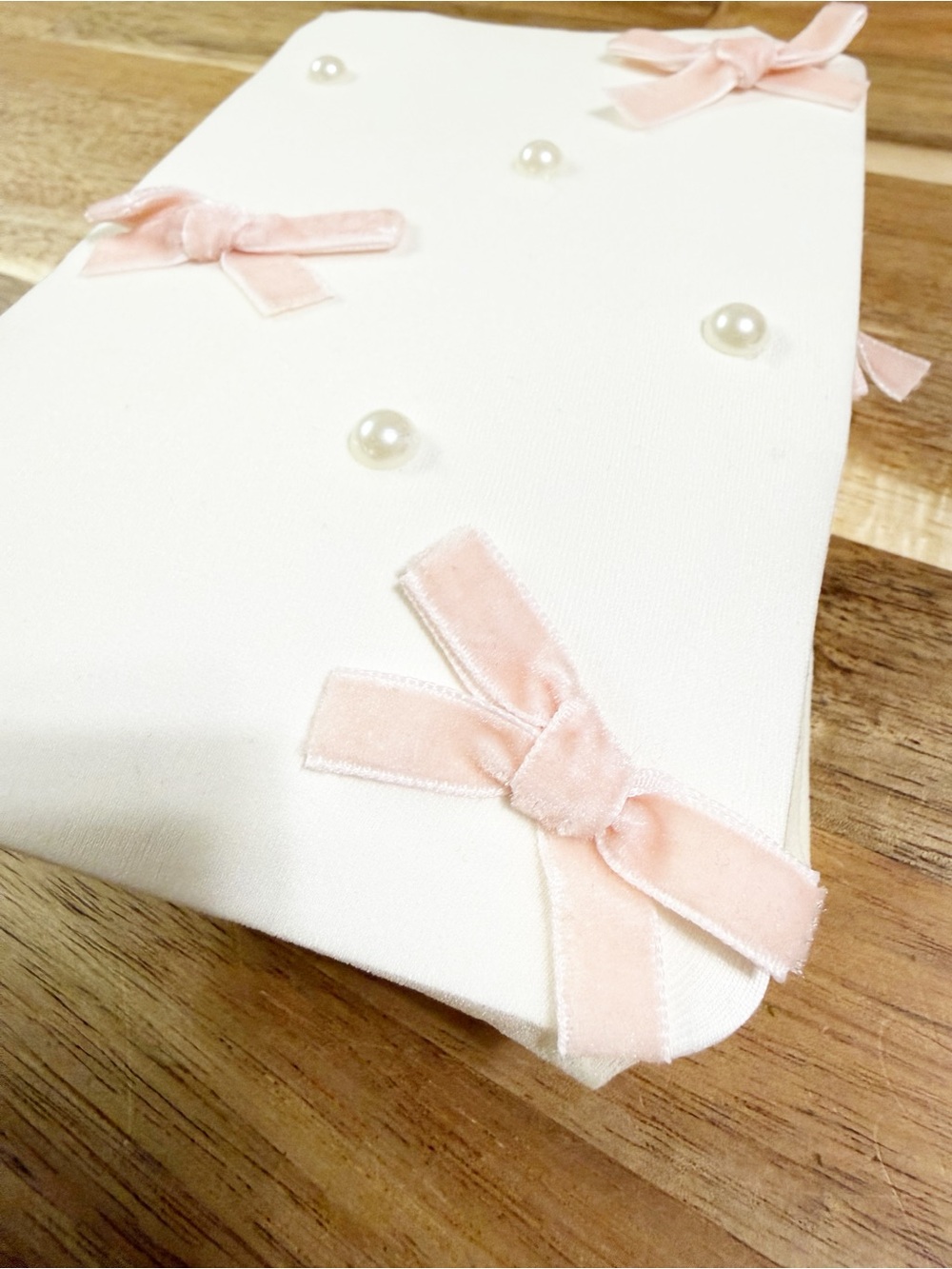 Free People Velvet Pink Bow & Pearl Sheer White Tights One Size NEW - Picture 7 of 8